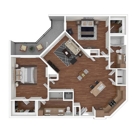 Floor plan for 2 beds, 2 baths, 1242 sqft